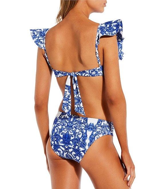 Antonio Melani Ornate Border Bonded Ruffle V-Neck Tie Back Bralette Swim Top Product Image