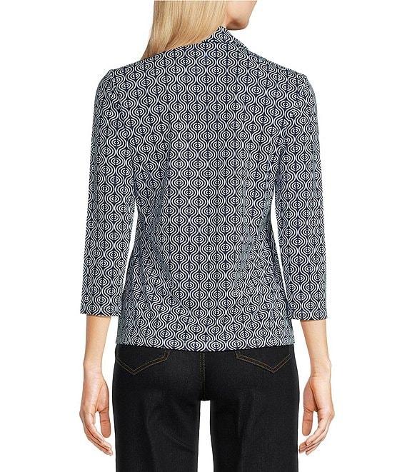 J.McLaughlin Aida Printed Catalina Cloth Collared V-Neck 3/4 Sleeve Top Product Image