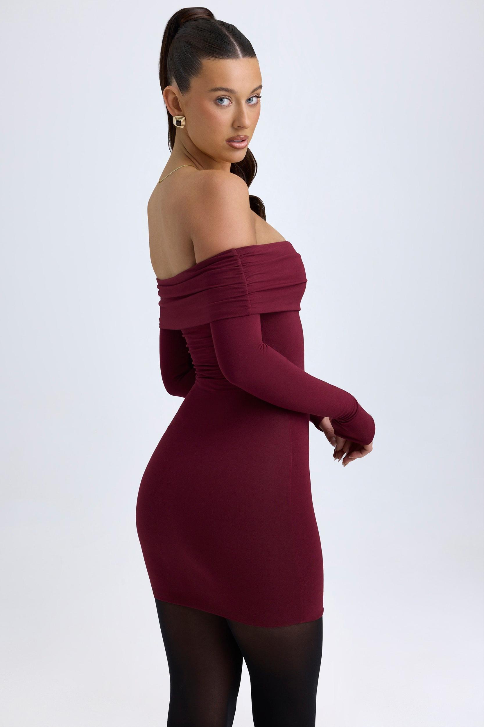 Modal Off-Shoulder Mini Dress in Wine Red Girls Product Image