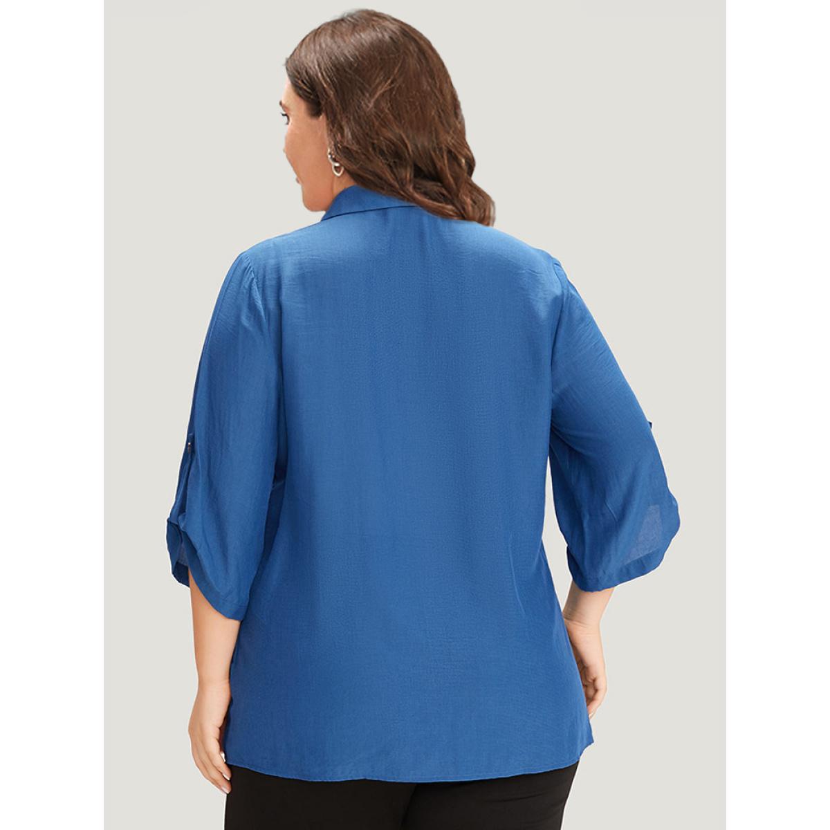 Plus Size Aegean Supersoft Essentials Solid Button Up Pocket Shirt Collar Blouse Women Office Elbow-length sleeve V-neck Dailywear Blouses BloomChic 18-20/2X Product Image