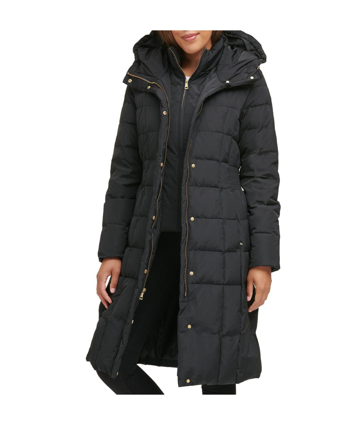 Box Quilt Down Zip Front Coat Black Product Image