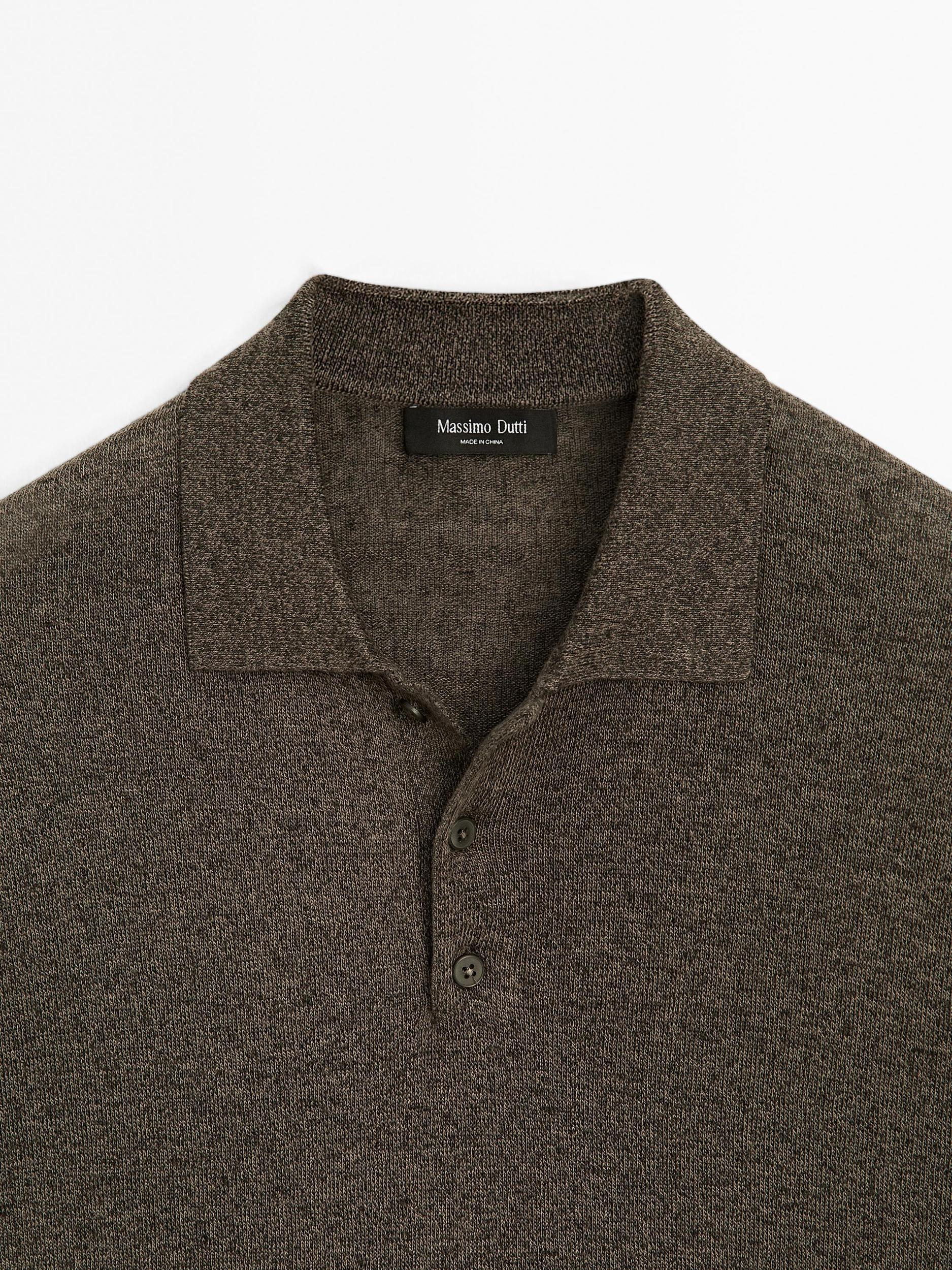 Linen blend knit polo shirt Product Image