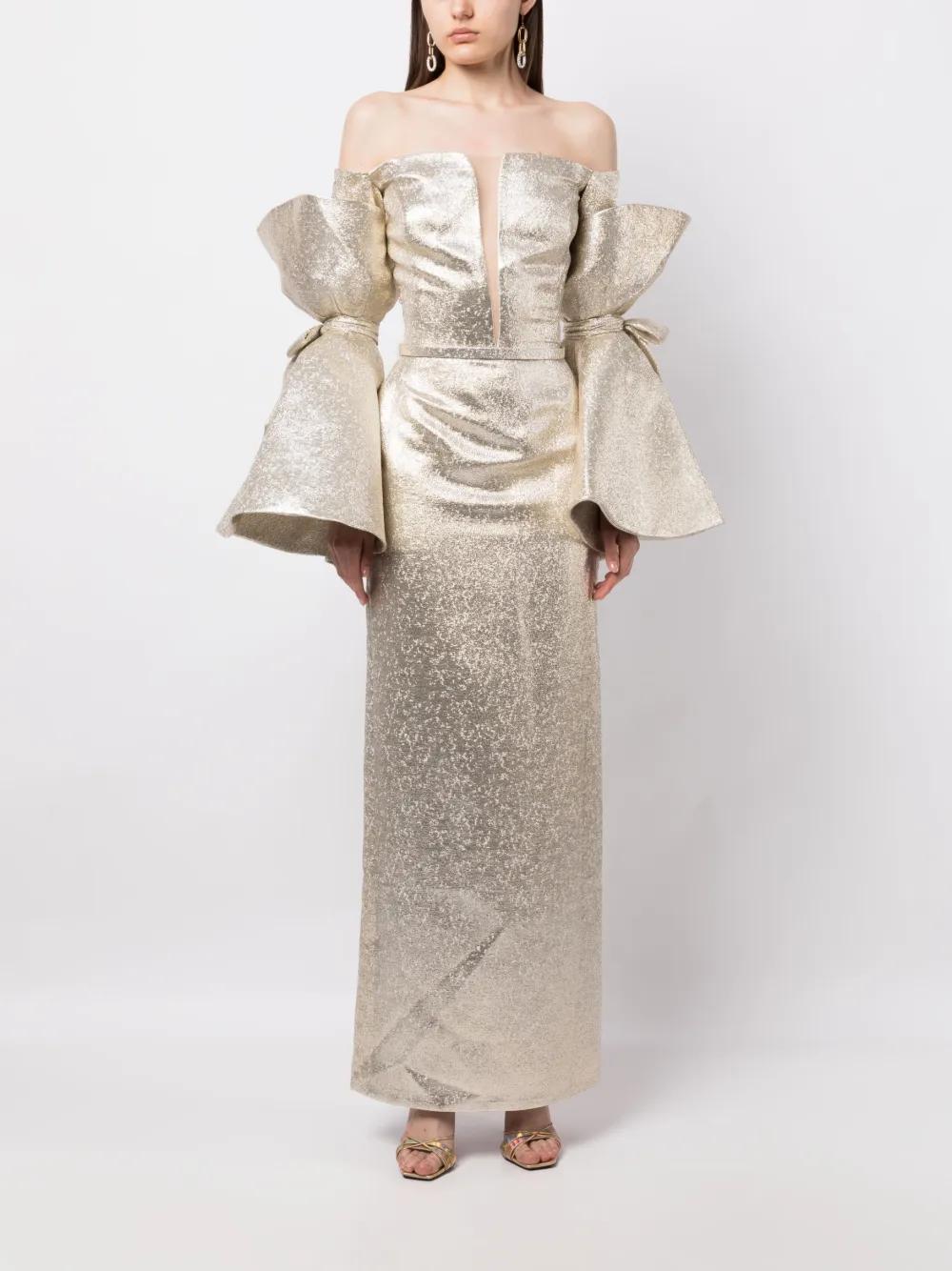 brocade-effect off-shoulder dress Product Image