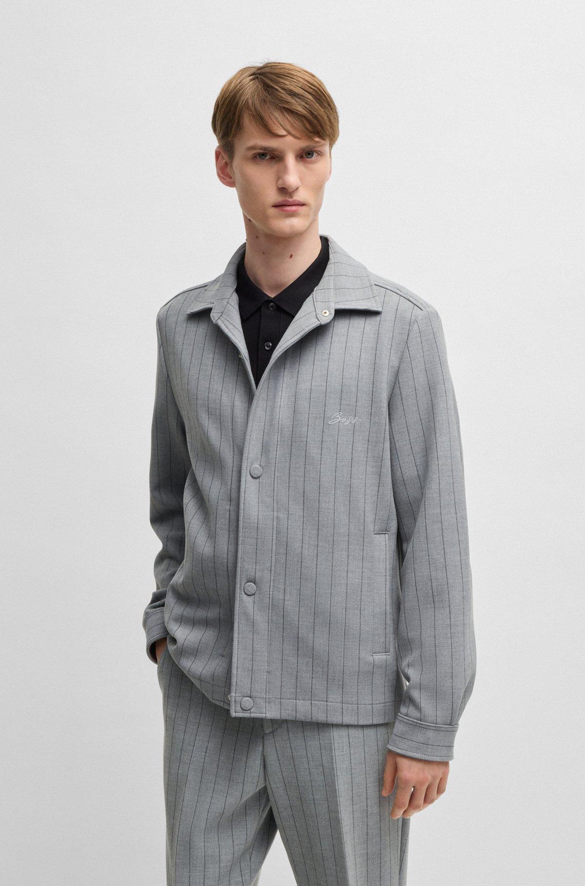 Relaxed-fit overshirt with stripe and script logo Product Image