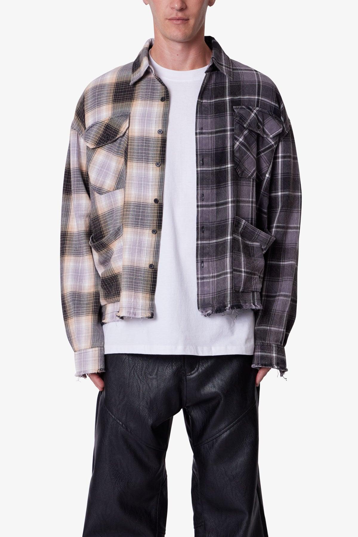 Mixed Flannel Shirt - Olive/Brown Product Image