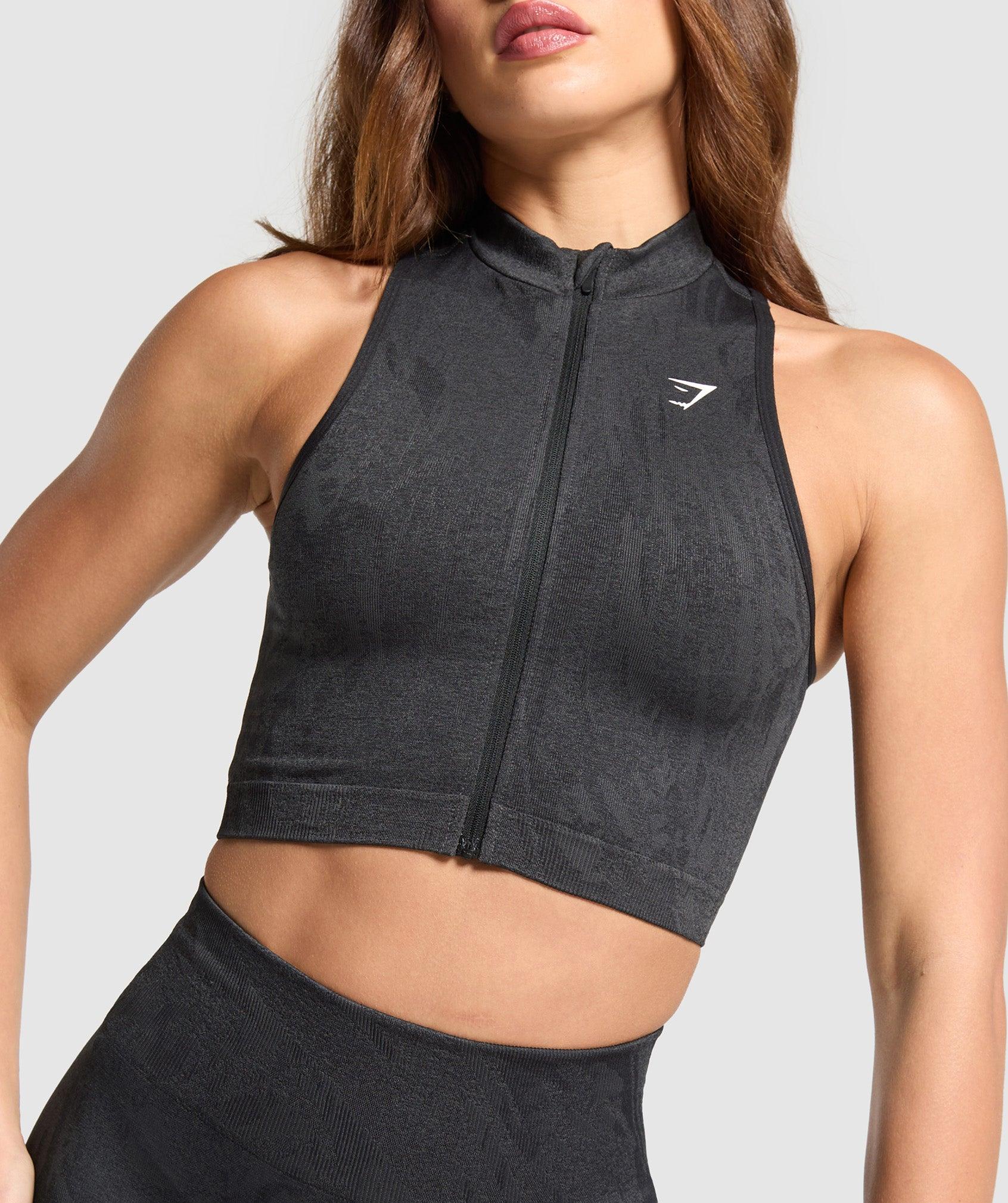 Gymshark Adapt Camo Seamless Zip Up Crop Top - Asphalt Grey/Black Female Product Image