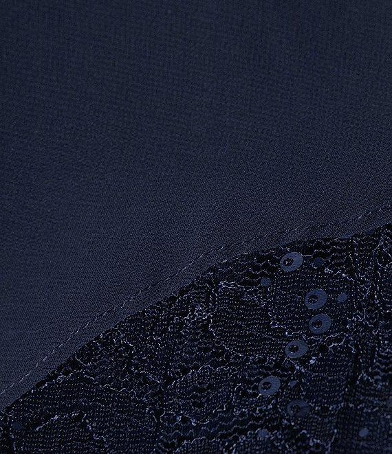 Ignite Evenings Plus Size Short Sleeve Round Neck Beaded Sequin Floral Lace Caplet Gown Product Image