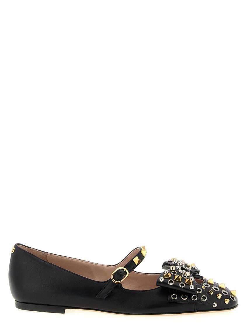 VALENTINO GARAVANI Mary-jane Bowow Ballerina In Kidskin With Studs Woman Black 35 In Multi Product Image