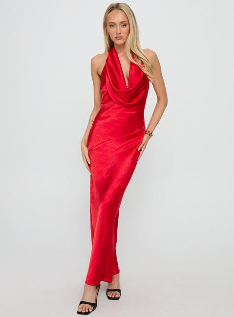 Big Deal Halter Maxi Dress Red Product Image