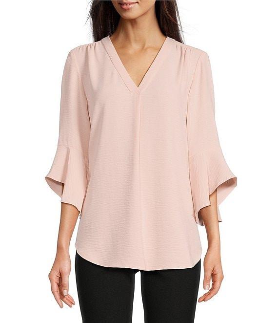 Jones New York Stretch Airflow V-Neck Flare Sleeve Pleat Front Tunic Product Image