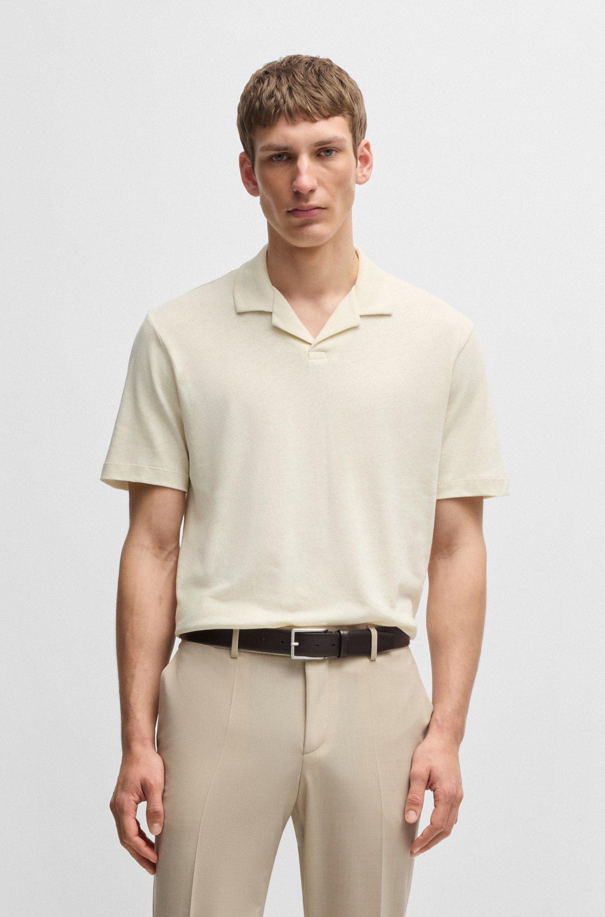 Cotton-linen polo shirt with Johnny collar Product Image