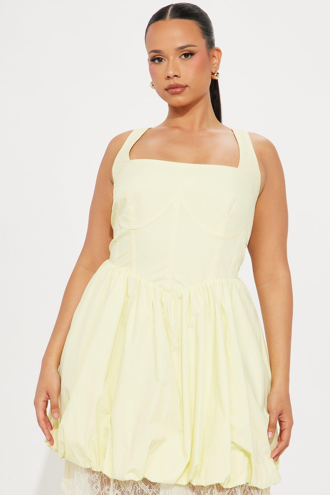 Caroline Corset Bubble Mini Dress - Yellow Product Image