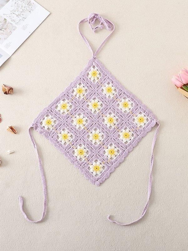 Hollow Out Crochet Floral Halter Crop Cami Top Product Image