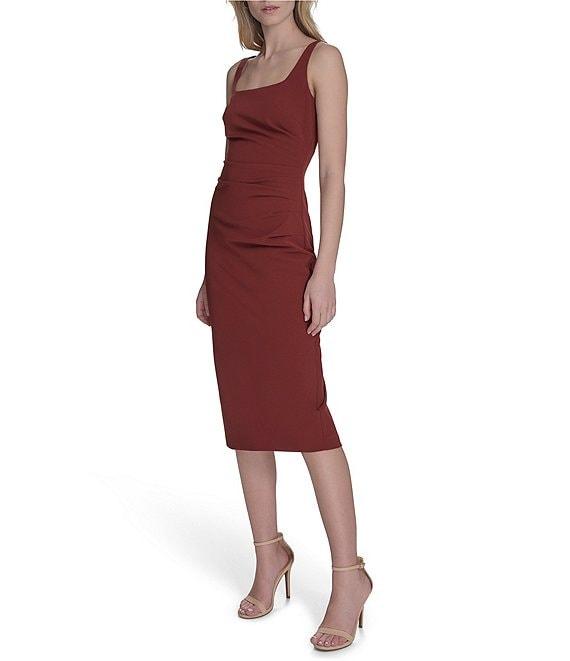Vince Camuto Square Neckline Sleeveless Midi Sheath Dress Product Image