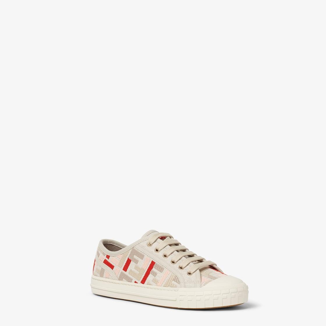 DominoBeige embroidered canvas low tops Product Image