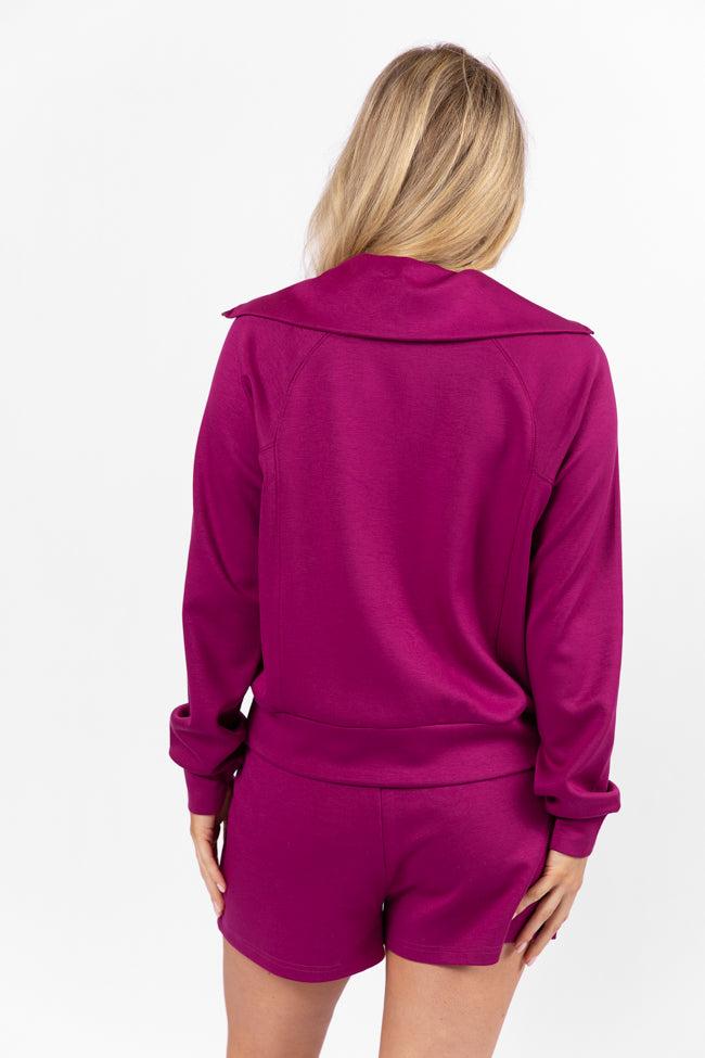 Let's Just Stay Plum Quarter Zip Knit Pullover FINAL SALE Product Image