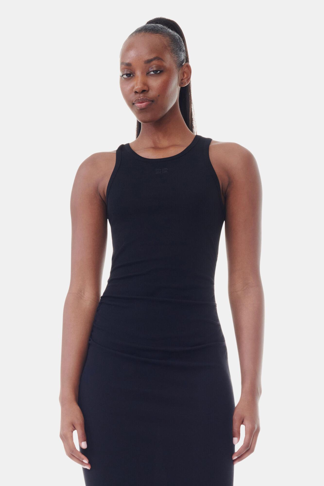 Black Soft Cotton Rib Tank Top Long Dress Product Image