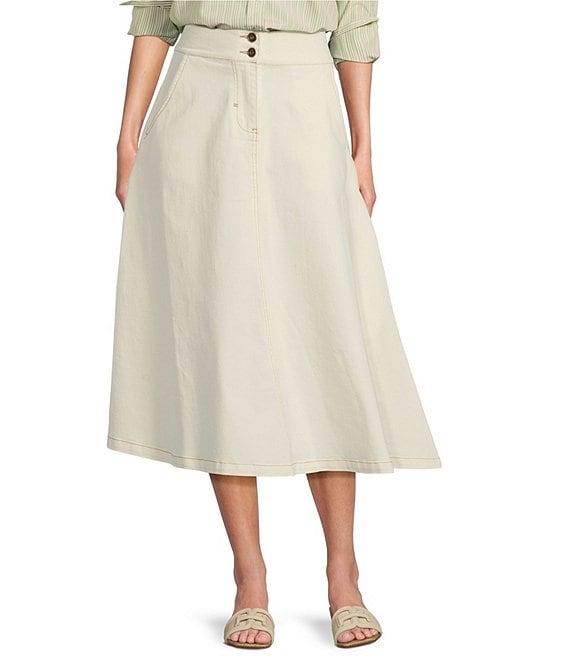 A Loves A Stretch Denim High Rise A-Line Volume Flounce Midi Skirt Product Image