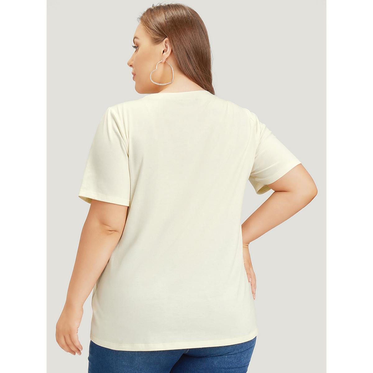 Plus Size Coconut Tree & Car Print Crew Neck T-shirt Beige Women Casual Tropical Dailywear T-shirts BloomChic 12/L Product Image