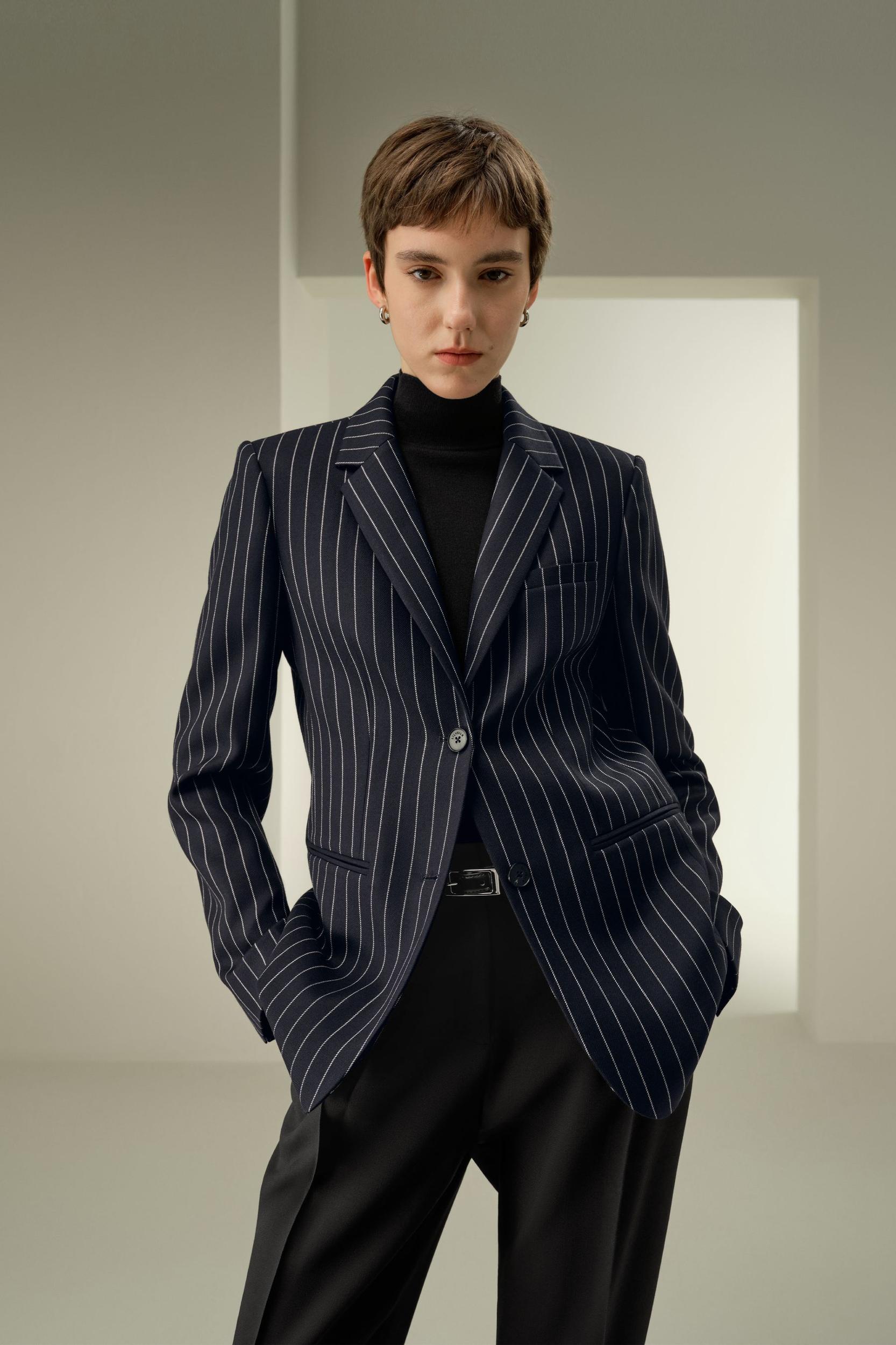 Single Breasted Striped Suit Jacket Product Image