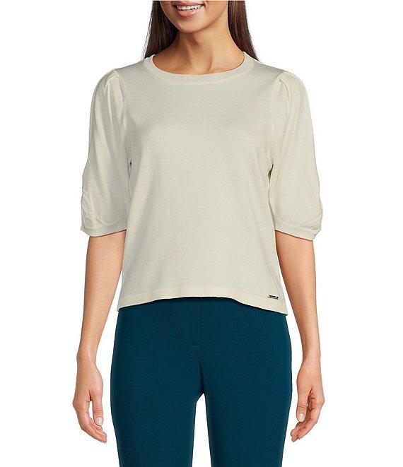 Calvin Klein Crew Neck Elbow Sleeve Knit Top Product Image