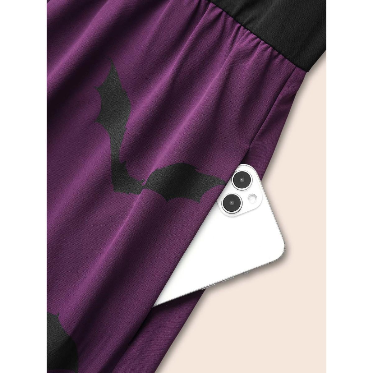 Plus Size Bewitched Color Contrast Splicing Midi Dress Deeppurplered Women Cocktail Contrast Party Curvy Bloomchic 18-20/2X Product Image