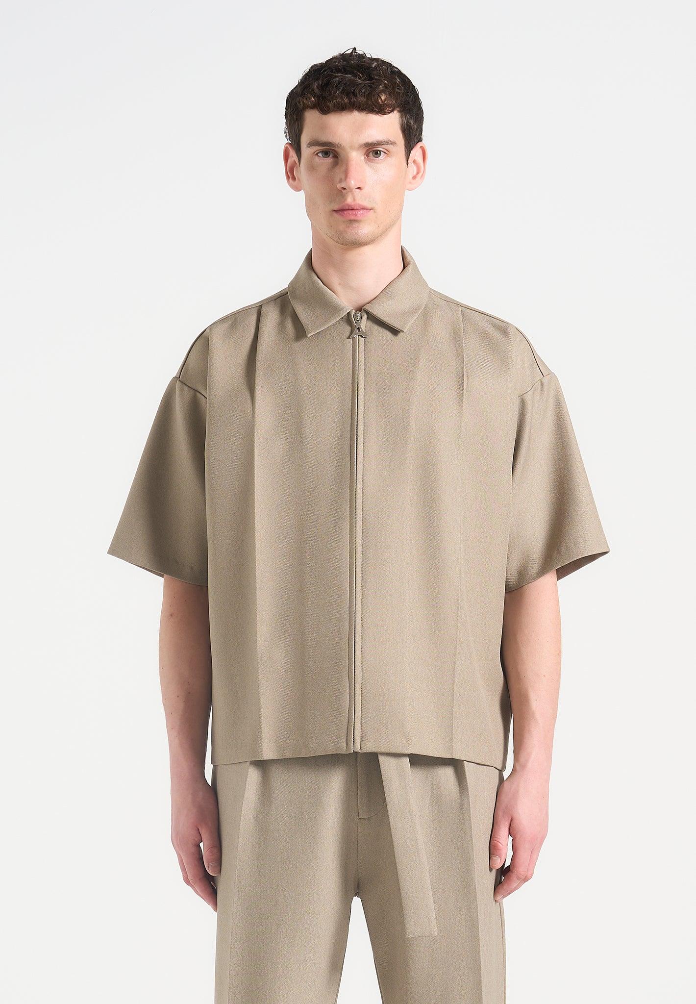 Boxy Shirt with Crease - Beige Male Product Image