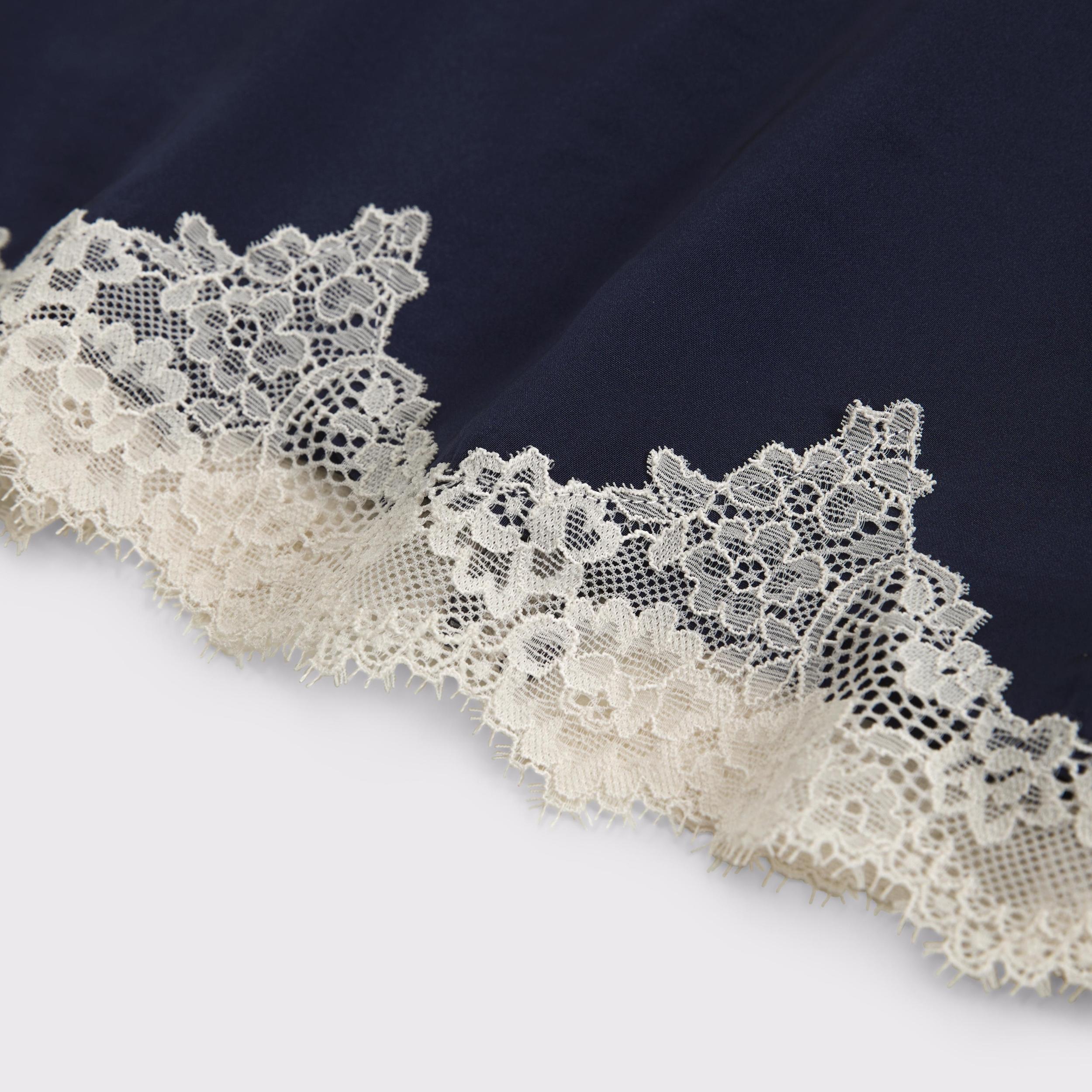 High Rise Satin Lace-Hem Midi Skirt Product Image