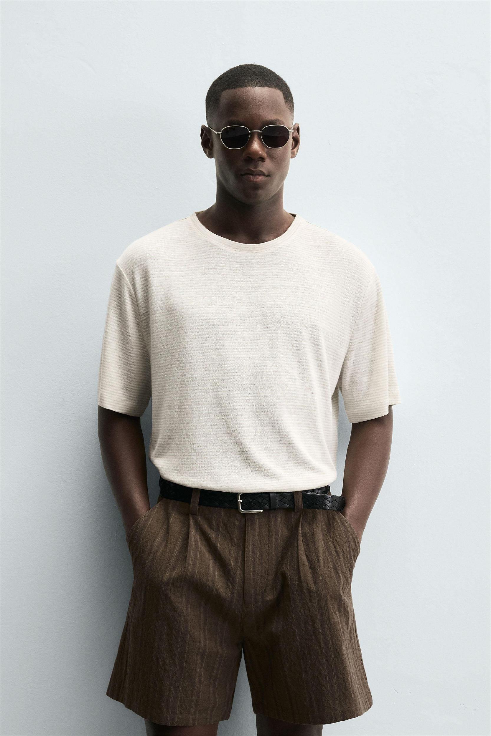 HEMP-VISCOSE STRIPED T-SHIRT Product Image