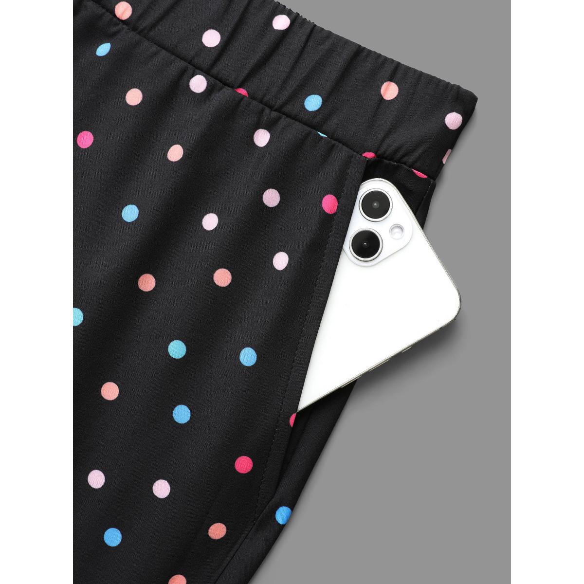 Plus Size Colored Polka Dot Wide Leg Pants Women Black Workwear Essentials Loose Mid Rise Office Pants BloomChic 14-16/1X Product Image