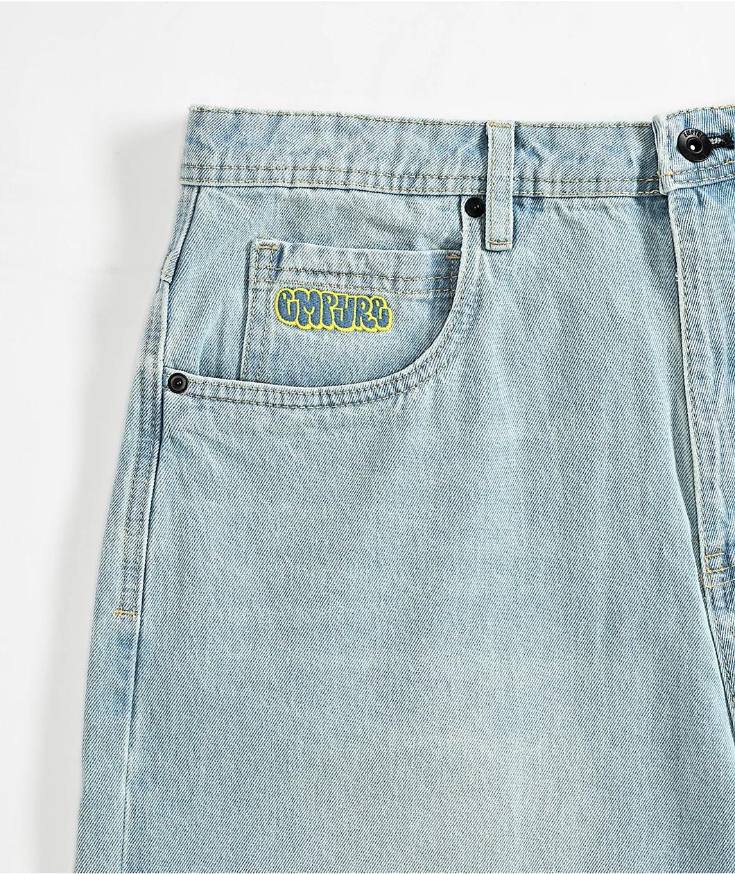 Empyre Colby Ultra Wide Blue Wash Denim Skate Shorts Product Image