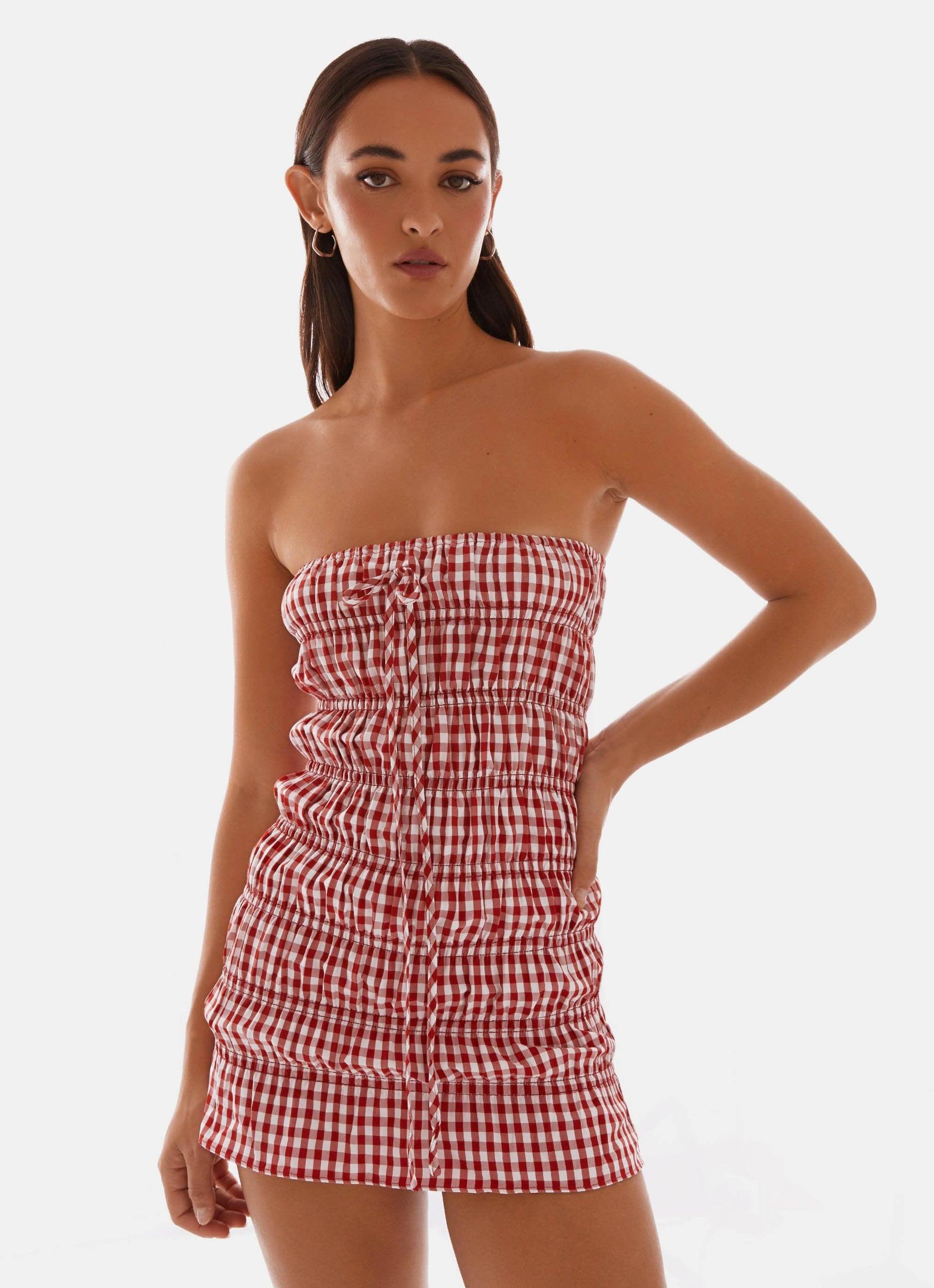 Adele Mini Dress - Red Gingham Product Image