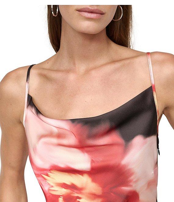 DKNY by Donna Karan Woven Floral Print Cowl Neck Sleeveless Fit and Flare Midi Dress Product Image