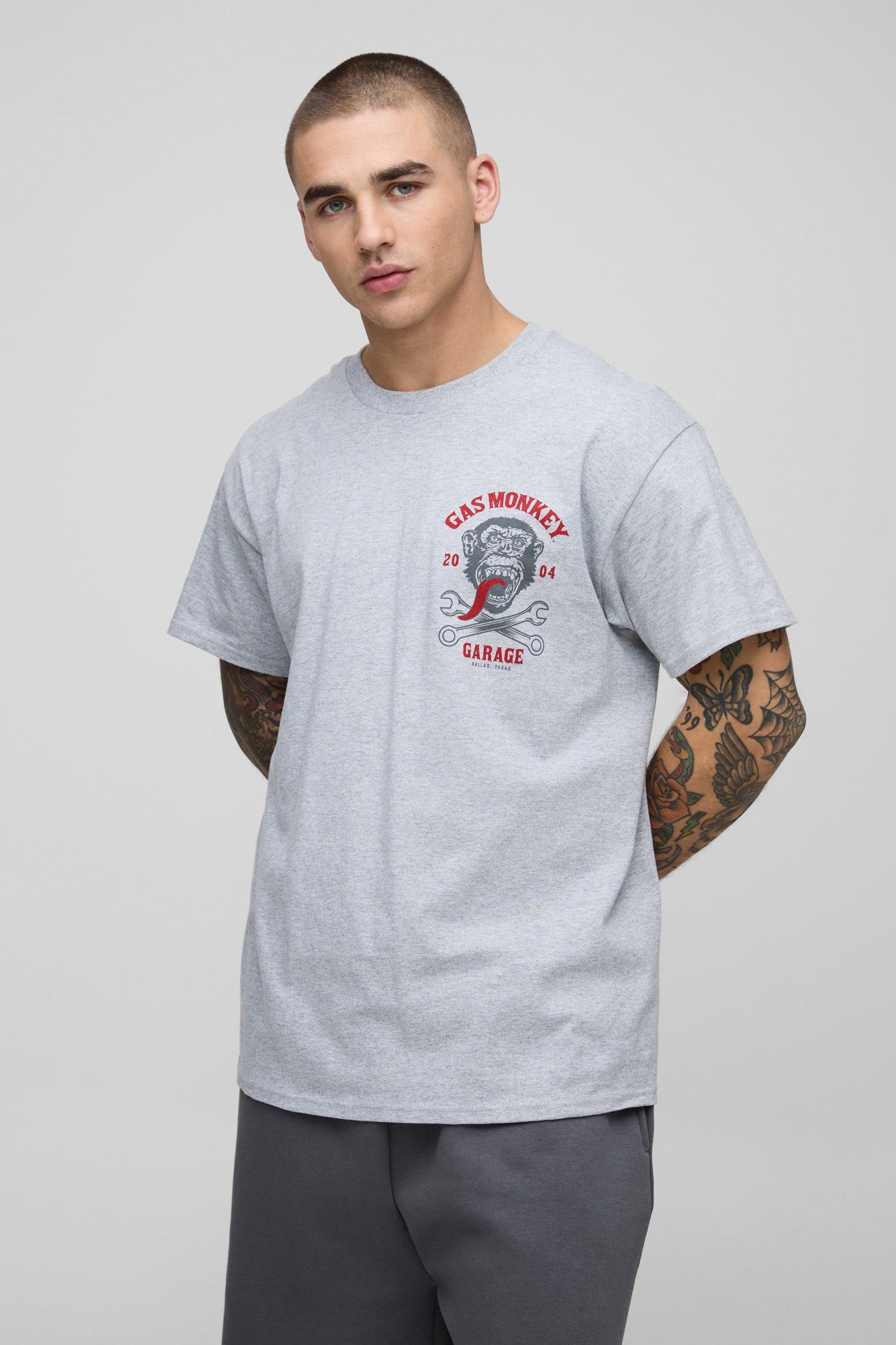 Grey Regular Fit Gas Monkey Garage License Graphic T Shirt | boohooMAN USA Product Image