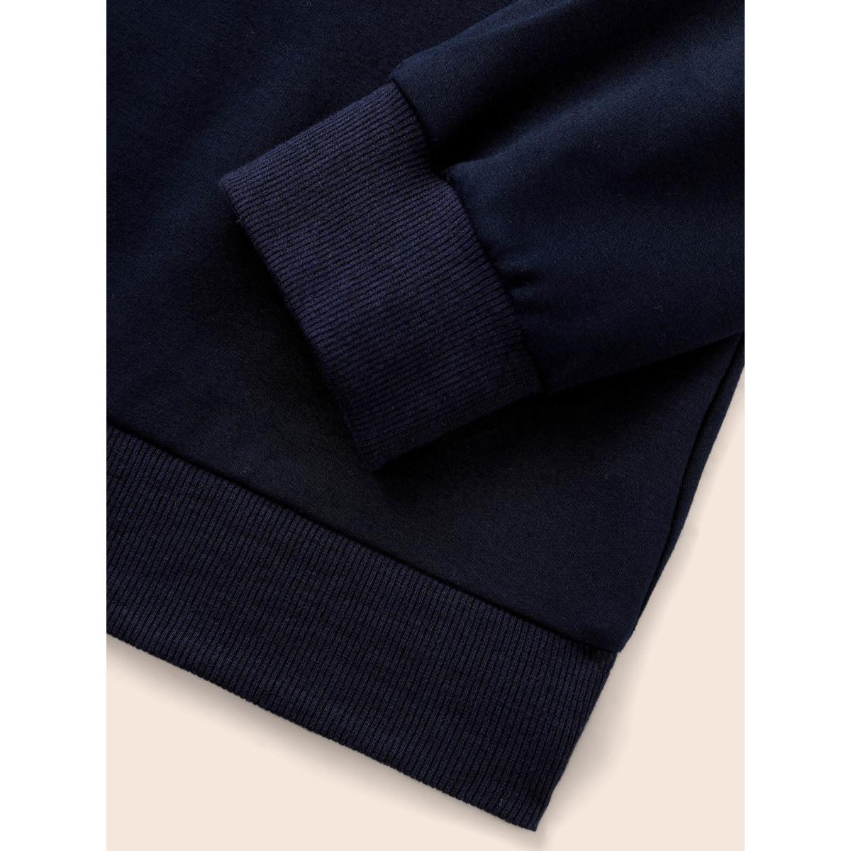 Plus Size Solid Peter Pan Collar Patchwork Sweatshirt Women Indigo Leisure Patchwork Peter Pan collar Casual Sweatshirts BloomChic 30/6X Product Image