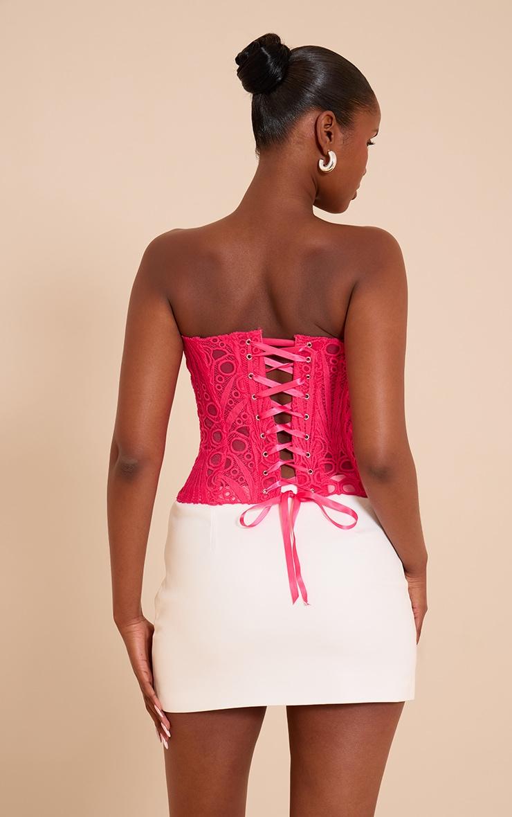 Fuchsia Textured Sheer Floral Lace Corset Product Image