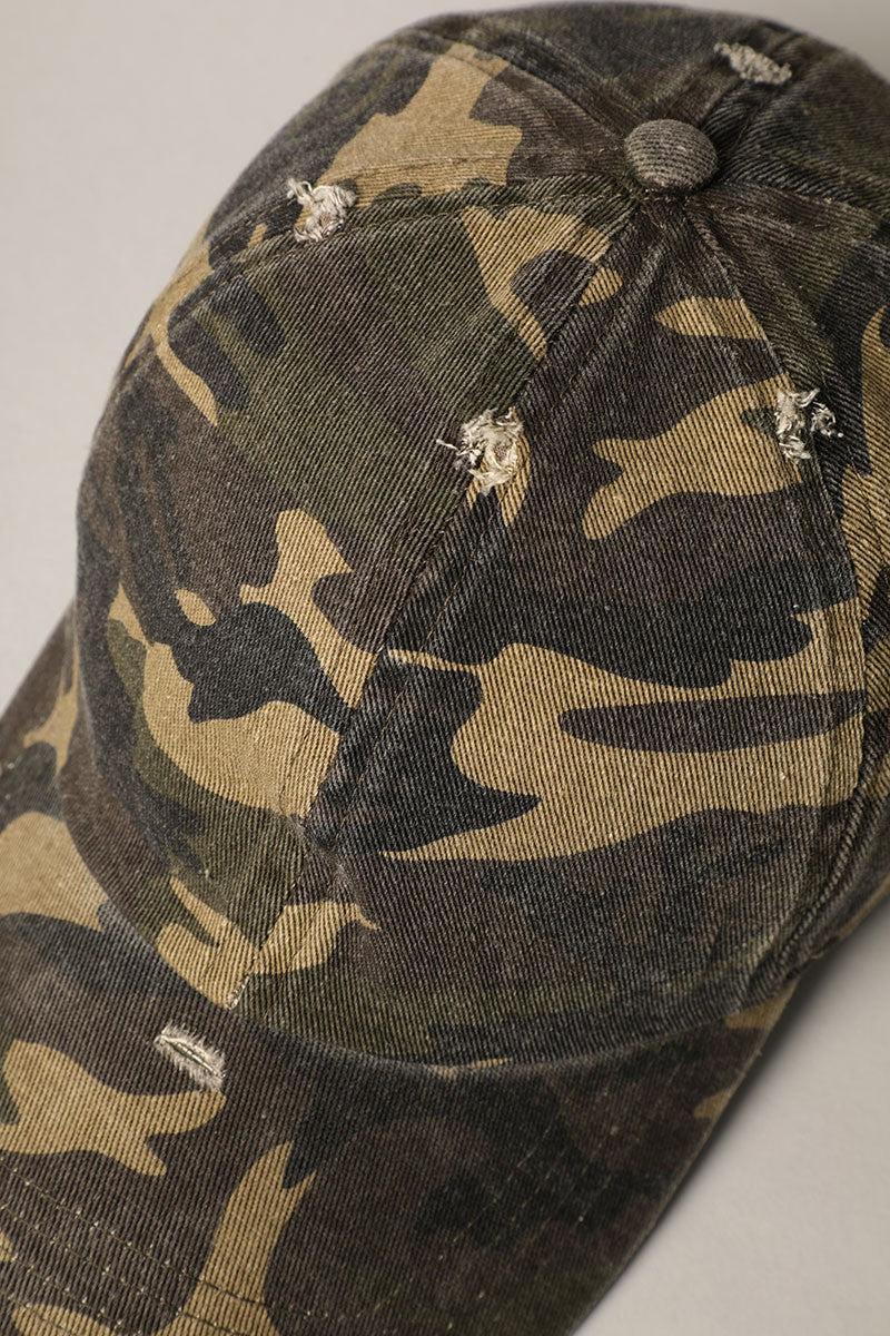 Distressed Camouflage Baseball Cap Product Image