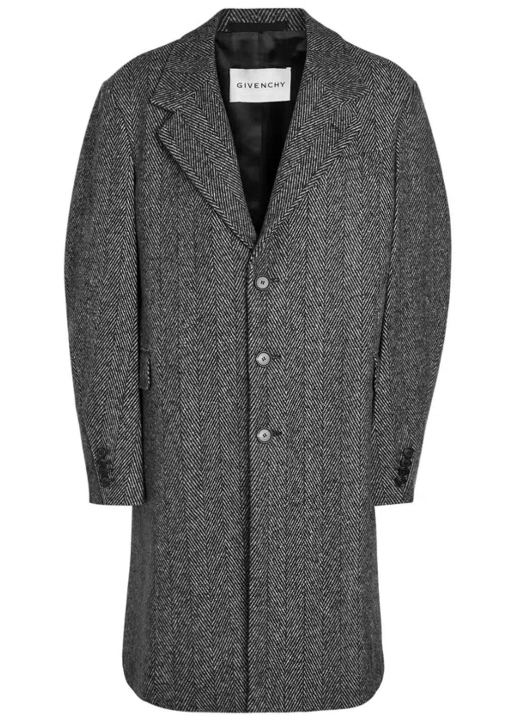 GIVENCHY Men Wool Blend Coat With Herringbone Motif In Multi Product Image