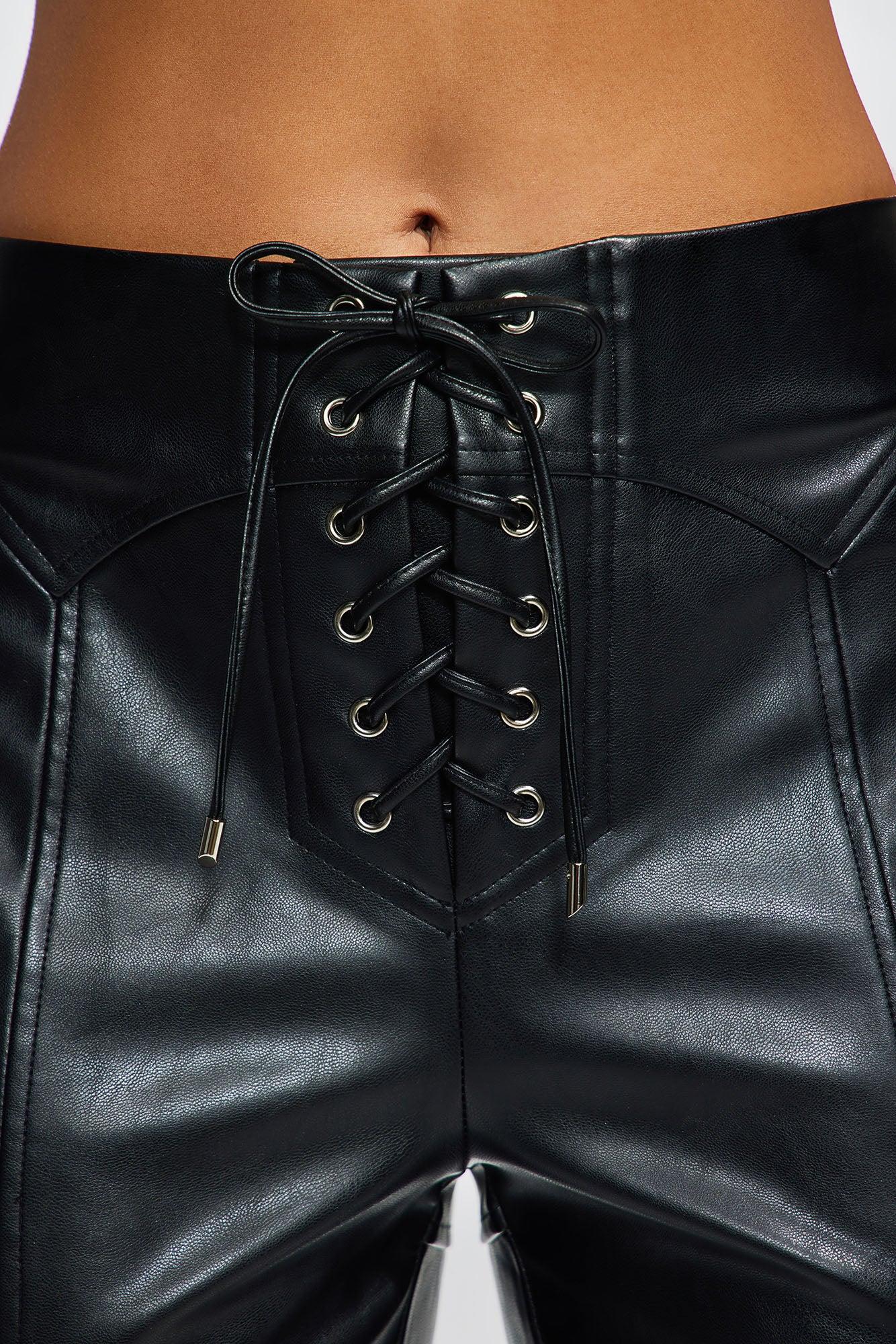 Vivienne Faux Leather Lace Up Pant - Black Product Image