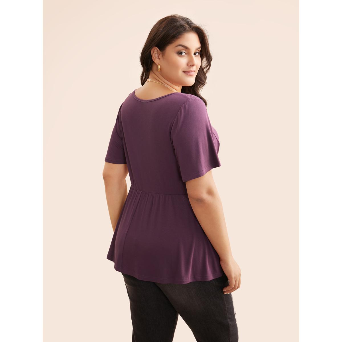 Plus Size Supersoft Essentials Flutter Sleeve Tie Knot T-shirt Mauve Women Elegant Tie knot Round Neck Bodycon Everyday T-shirts BloomChic 22-24/3X Product Image