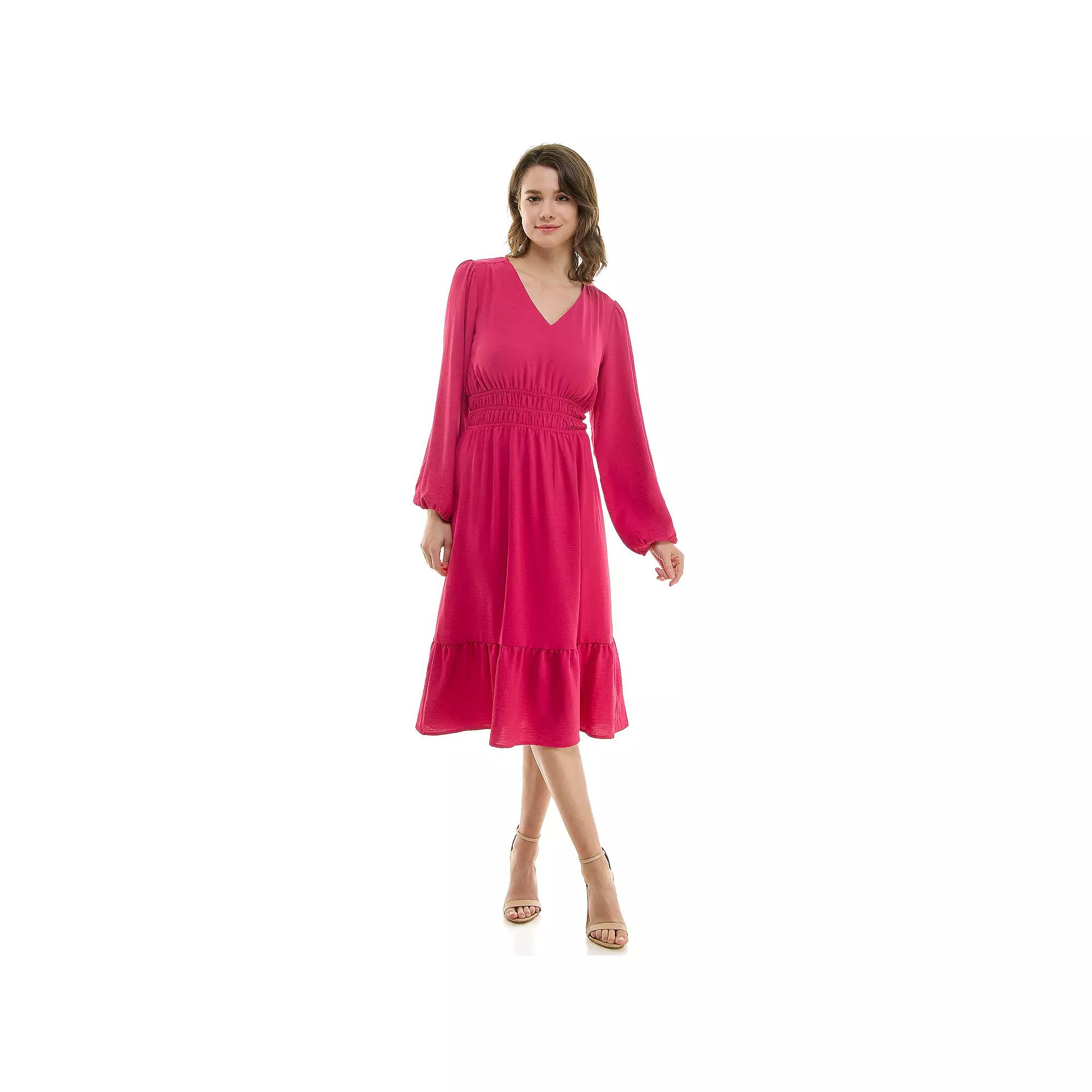 Women's Luxology Smocked Waist V Neck Midi Dress,  Product Image