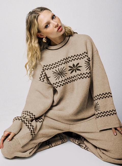 Anok Graphic Sweater Cream / Brown Product Image