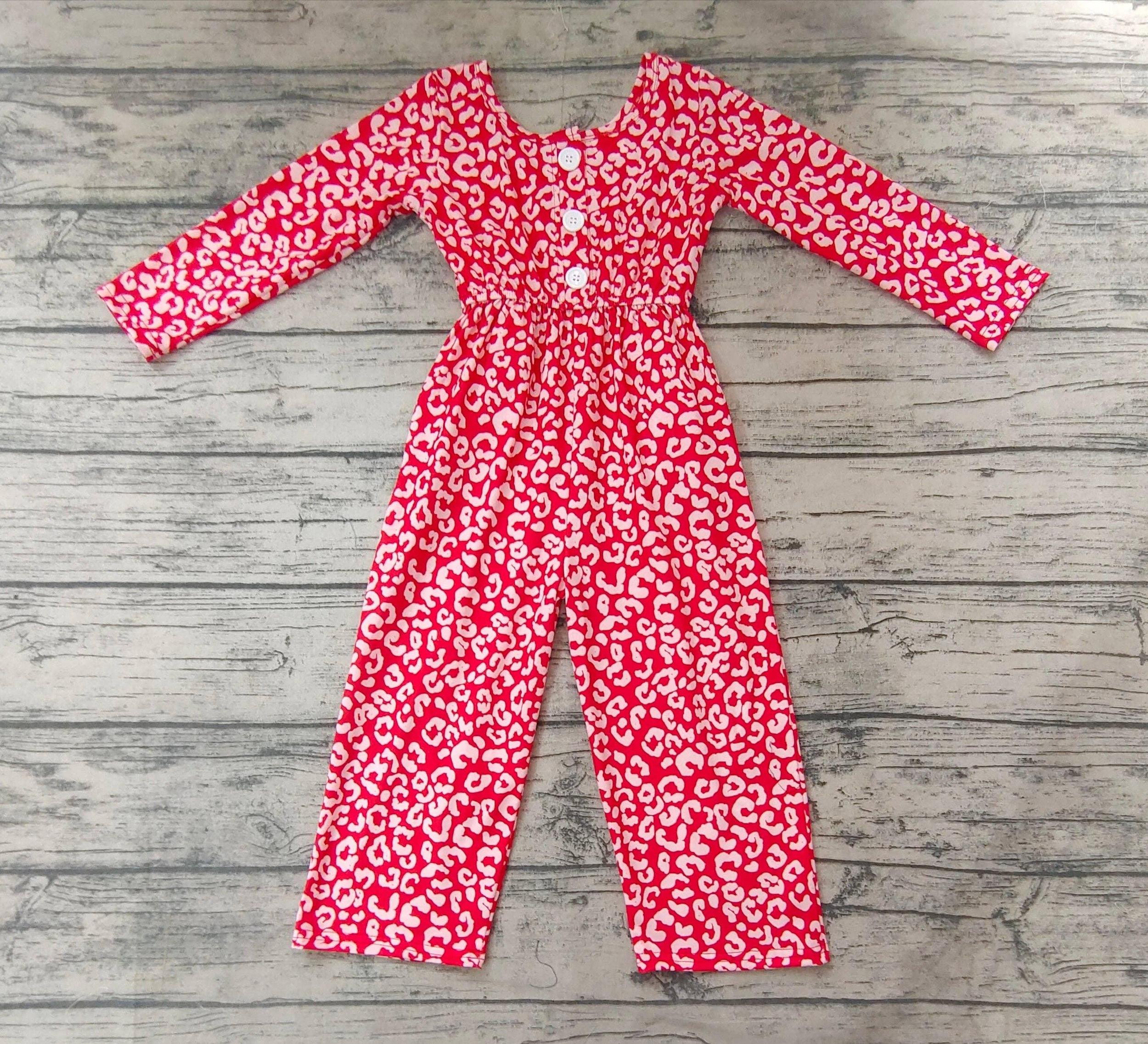 Red Leopard Long Sleeve Pocket Jumpsuit Product Image
