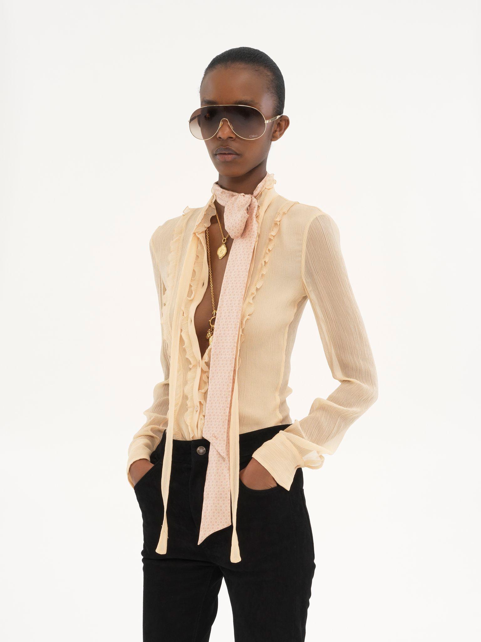 Ruffled fitted blouse in silk crêpon Product Image