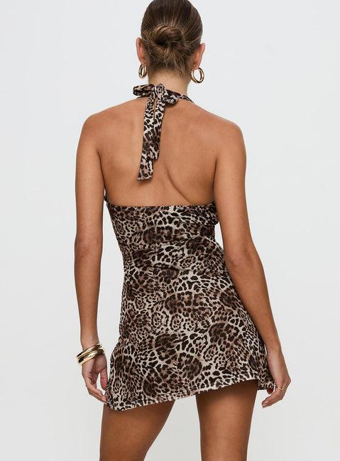 Vestaire Halter Mini Dress Leopard Product Image