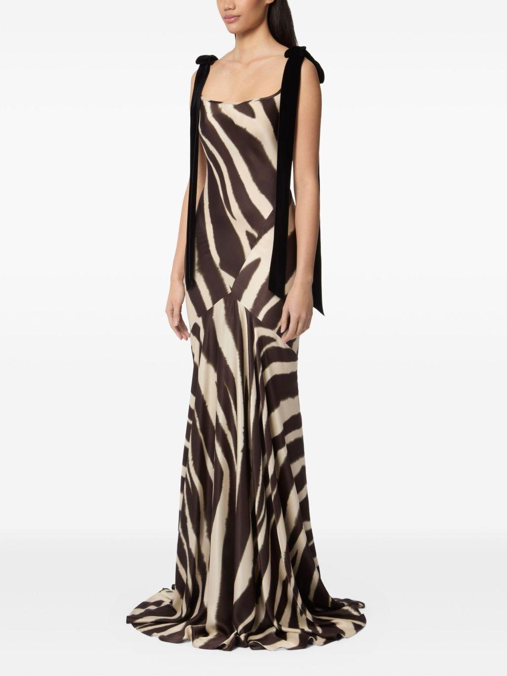 zebra-print velvet-bow maxi dress Product Image