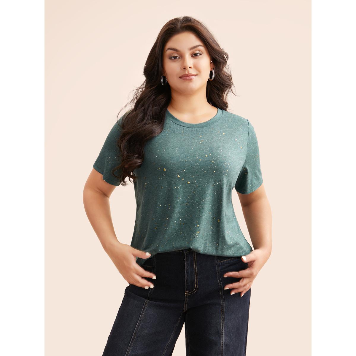 Plus Size Plain Textured Round Neck T-shirt Emerald Women Casual Non Non Everyday T-shirts BloomChic 18-20/2X Product Image