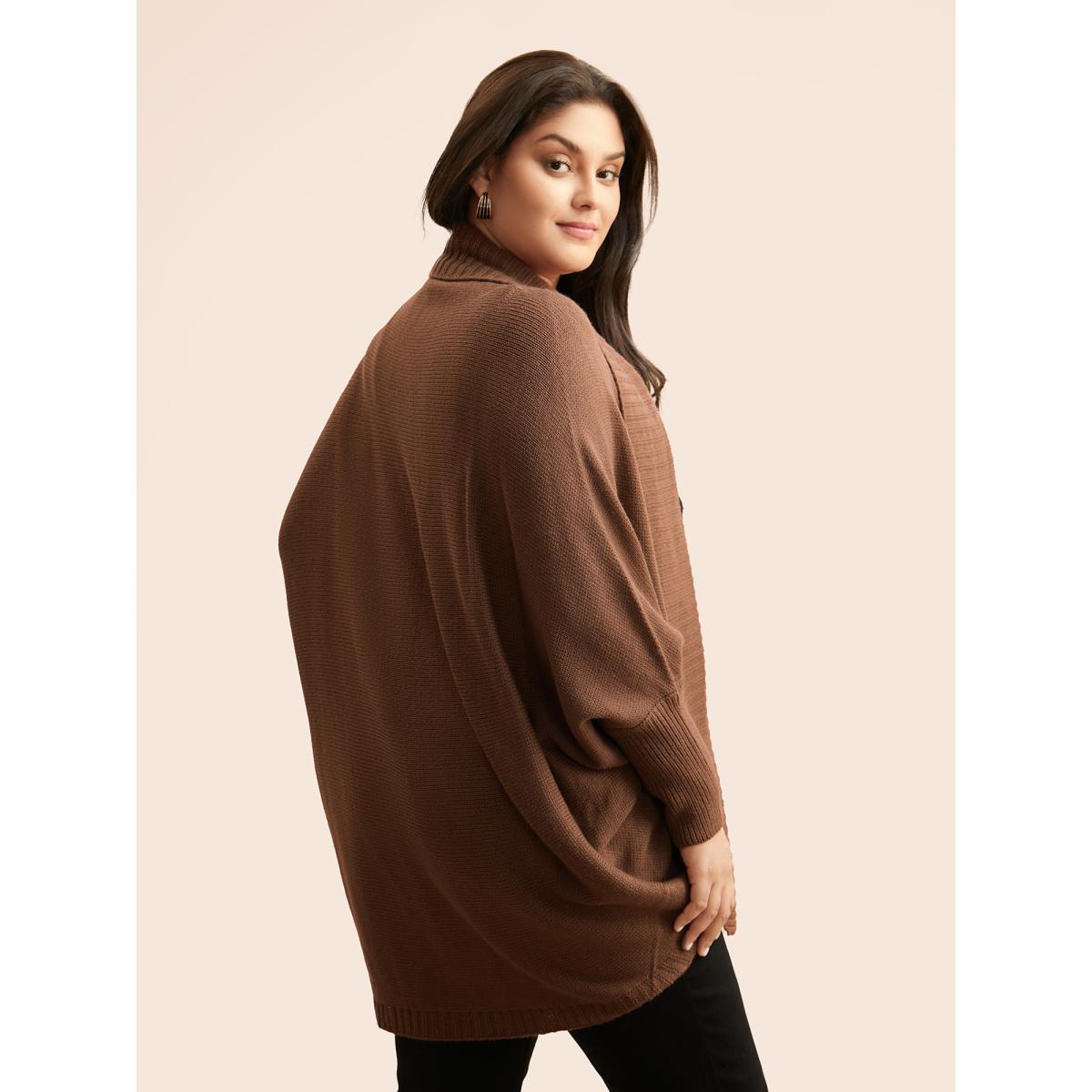 Plus Size Texture Kimono Collar Dolman Sleeve Cardigan Browncoffeecolor Women Casual Loose Long Sleeve Everyday Cardigans BloomChic 26/4X Product Image
