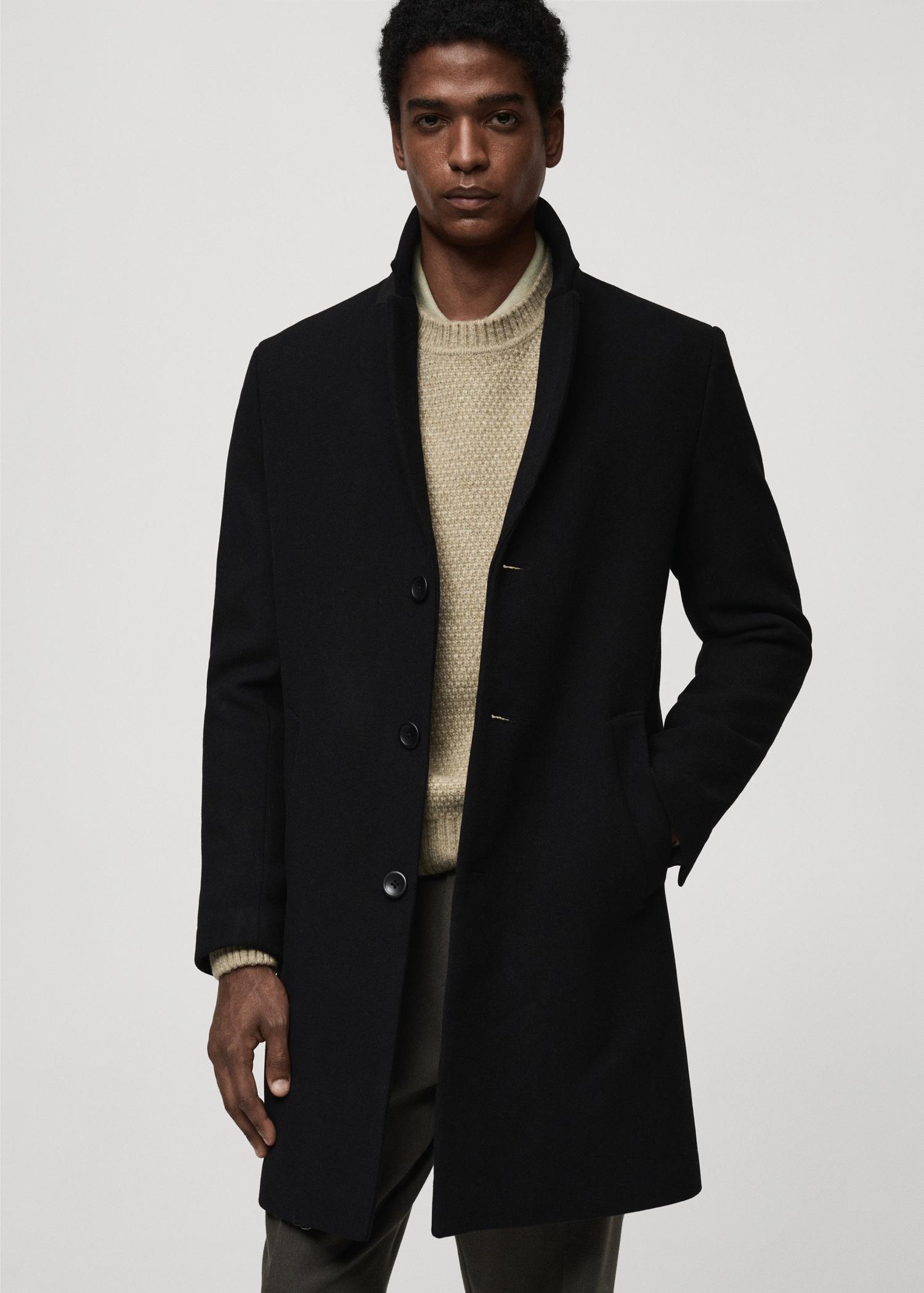 Detachable hood wool coat - Men | MANGO USA Product Image
