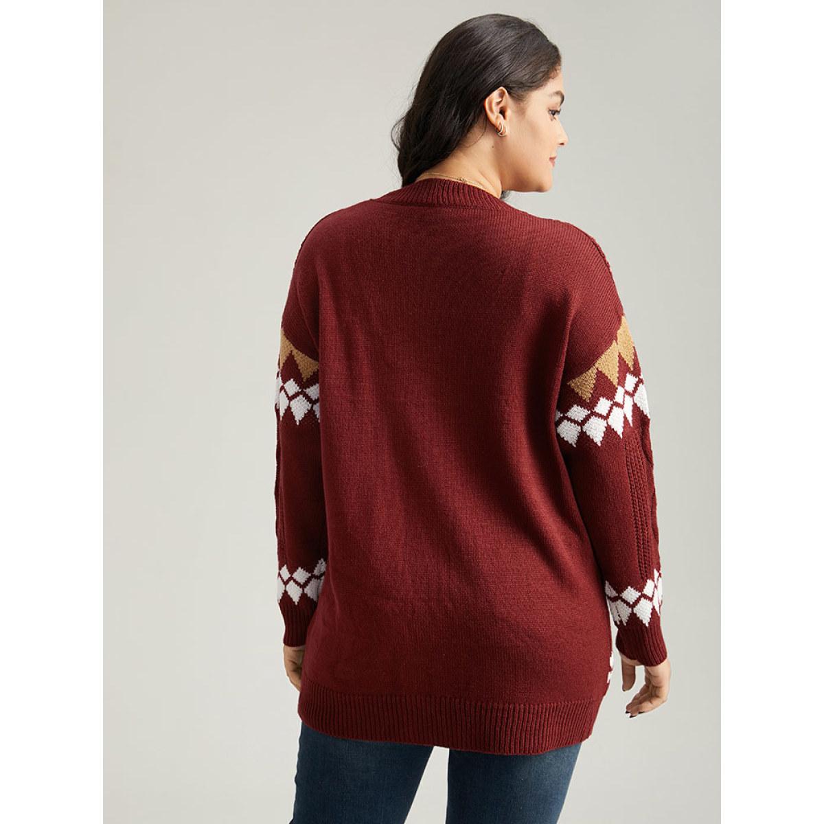 Plus Size Bandana Print Plisse Button Through Cardigan Multicolor Women Casual Loose Long Sleeve Festival-Christmas Cardigans BloomChic 22-24/3X Product Image